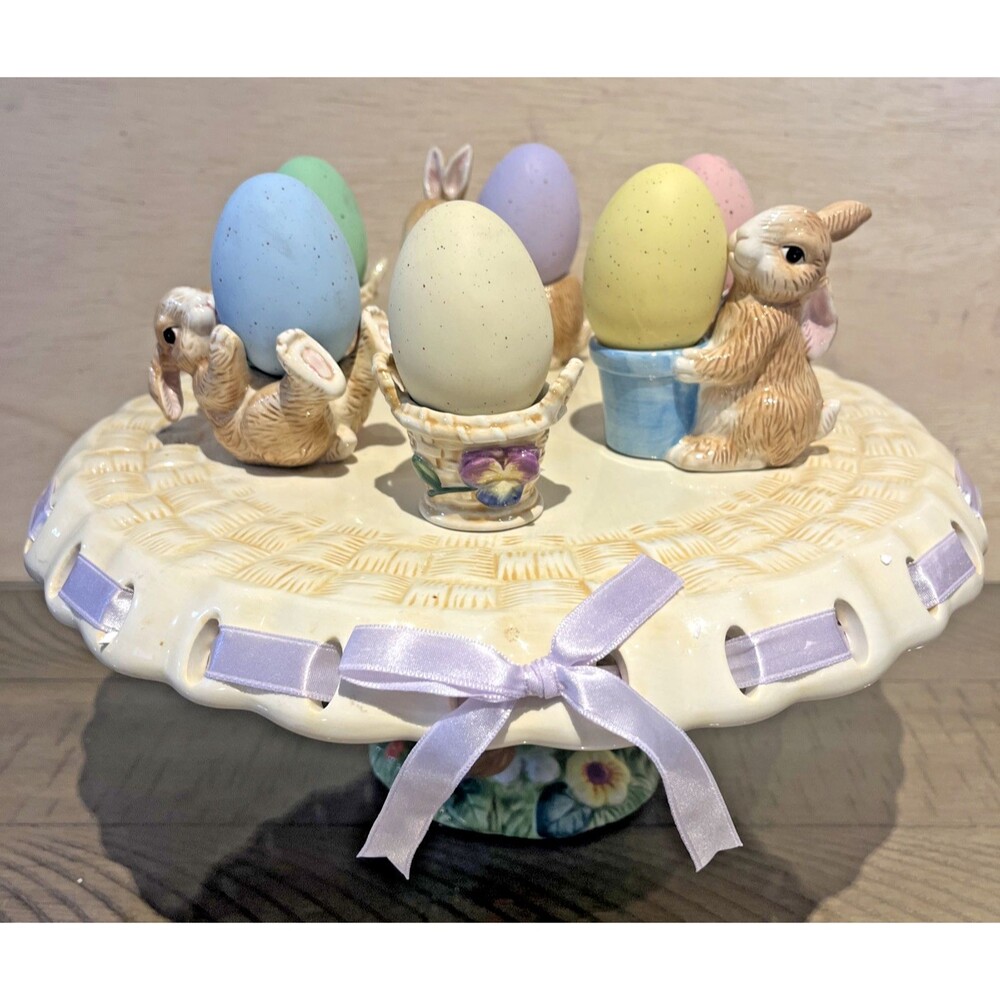 Easter Egg Display Set Pastel Bunny Rabbit Decorative Decor Cake Stand CostcoVTG - Picture 3 of 8
